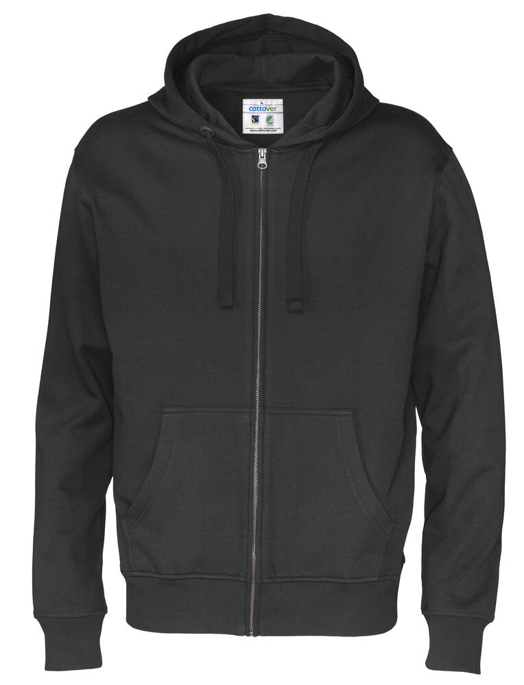 HOODIE FULL ZIP MAN - GOTS GECERTIFICEERD — Zwart