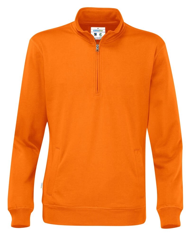 SWEATER HALF ZIP UNISEX - GOTS GECERTIFICEERD — Oranje