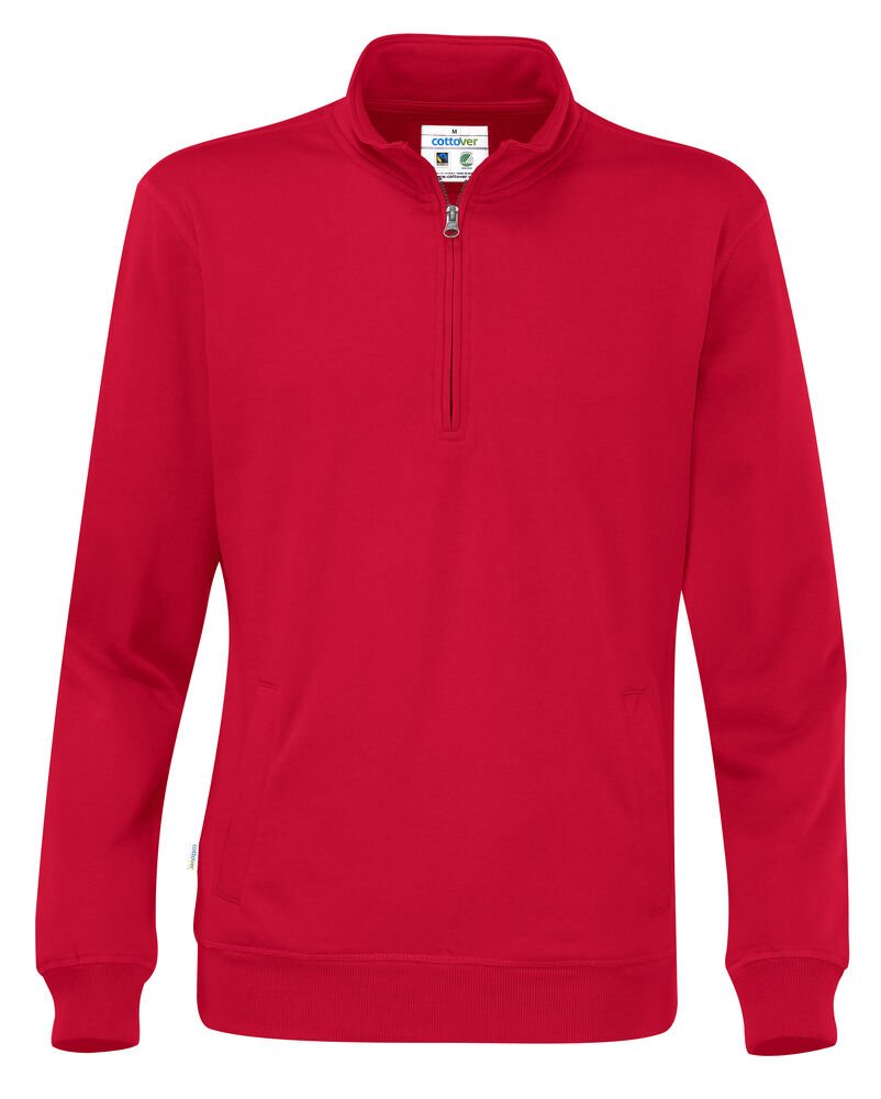 SWEATER HALF ZIP UNISEX - GOTS GECERTIFICEERD — Rood