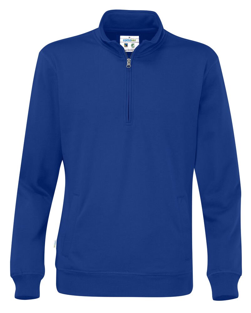 SWEATER HALF ZIP UNISEX - GOTS GECERTIFICEERD — Koninklijk Blauw