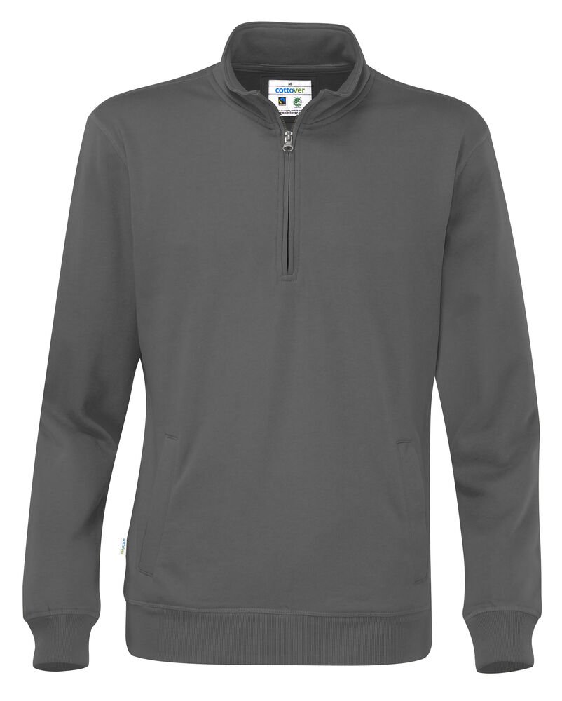SWEATER HALF ZIP UNISEX - GOTS GECERTIFICEERD — Antraciet