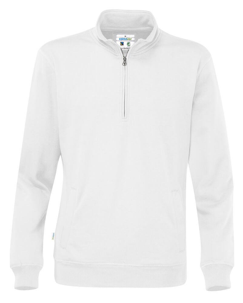 SWEATER HALF ZIP UNISEX - GOTS GECERTIFICEERD — Wit
