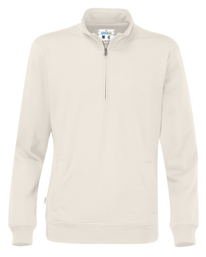 SWEATER HALF ZIP UNISEX - GOTS GECERTIFICEERD — Gebroken Wit