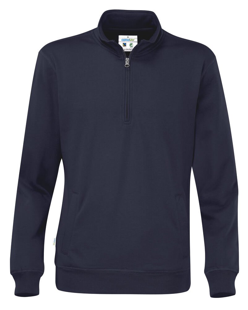 SWEATER HALF ZIP UNISEX - GOTS GECERTIFICEERD — Marine