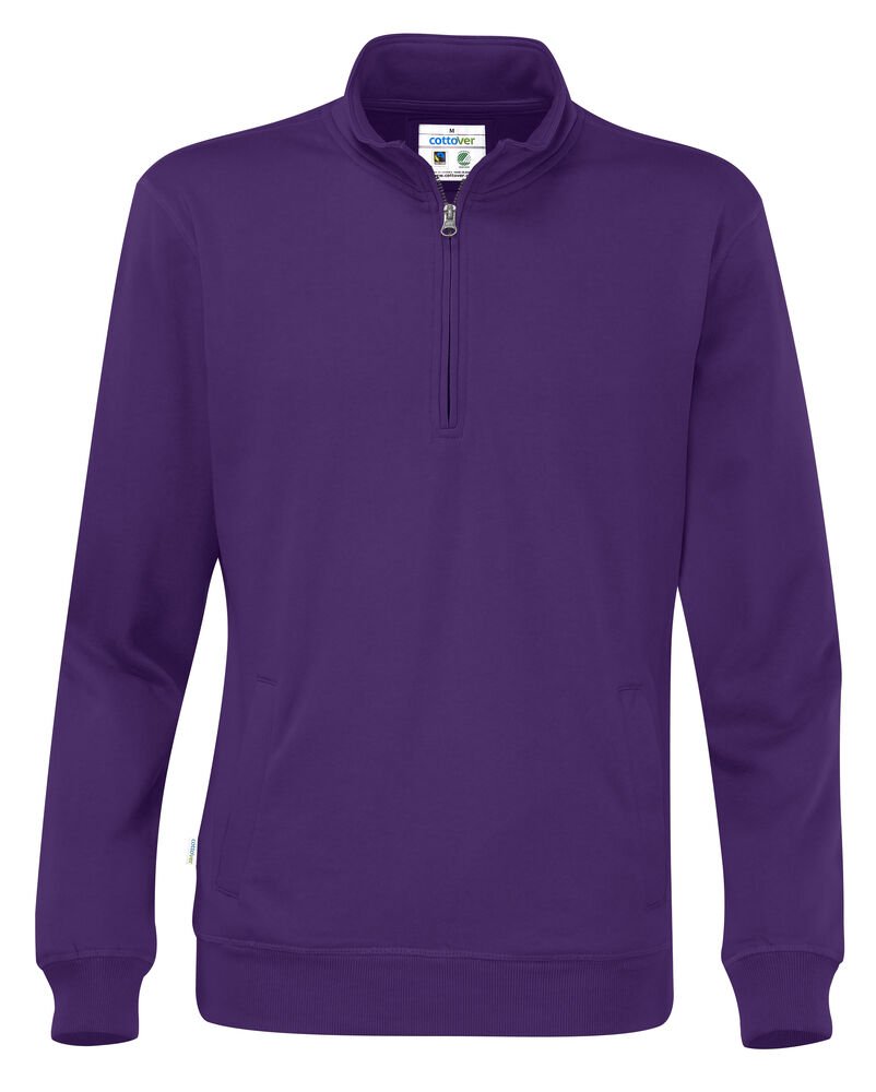 SWEATER HALF ZIP UNISEX - GOTS GECERTIFICEERD — Paars