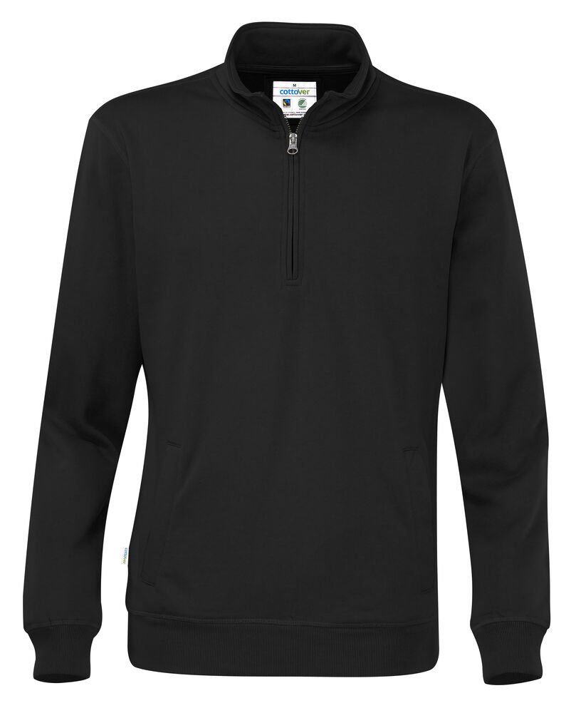 SWEATER HALF ZIP UNISEX - GOTS GECERTIFICEERD — Zwart