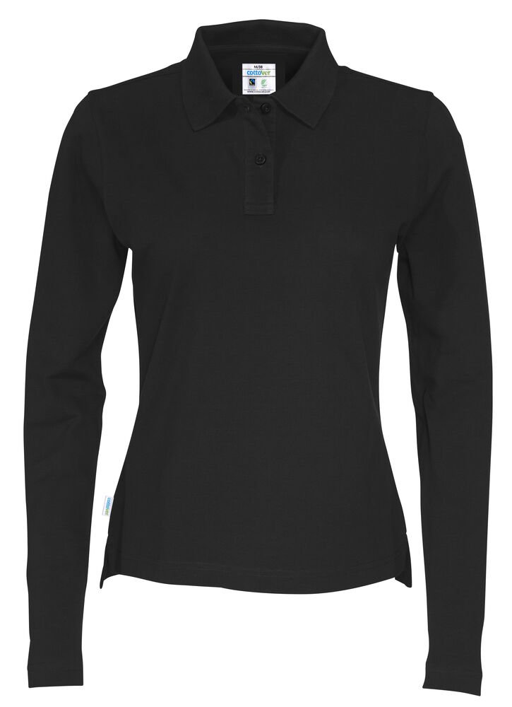 POLO PIQUE LONG SLEEVE LADY - GOTS GECERTIFICEERD — Zwart