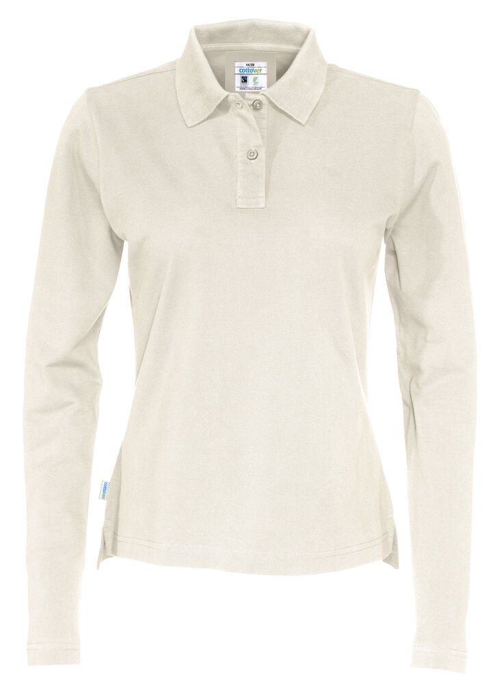 POLO PIQUE LONG SLEEVE LADY - GOTS GECERTIFICEERD — Gebroken Wit