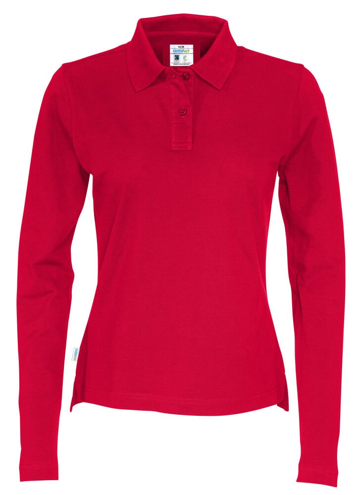 POLO PIQUE LONG SLEEVE LADY - GOTS GECERTIFICEERD — Rood