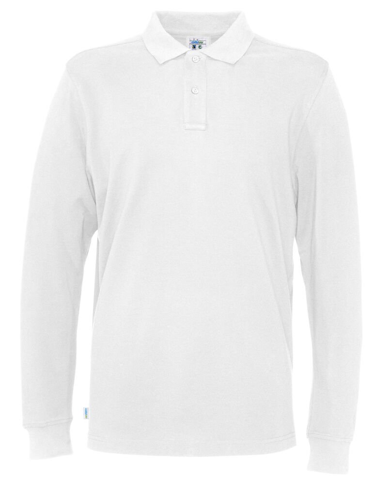POLO PIQUE LONG SLEEVE MAN - GOTS GECERTIFICEERD — Wit