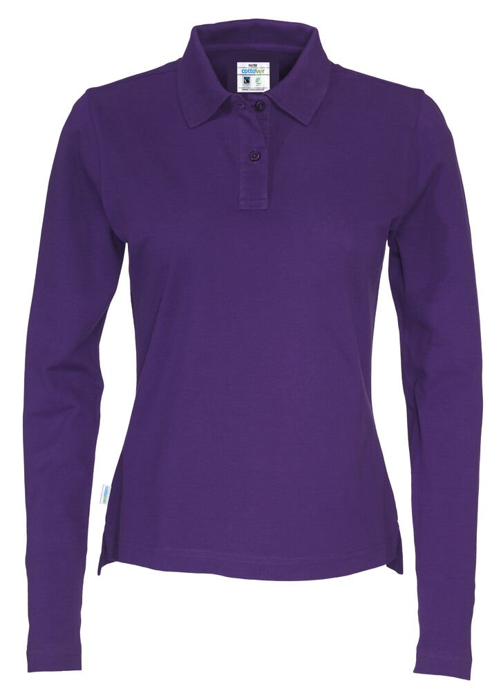 POLO PIQUE LONG SLEEVE LADY - GOTS GECERTIFICEERD — Paars