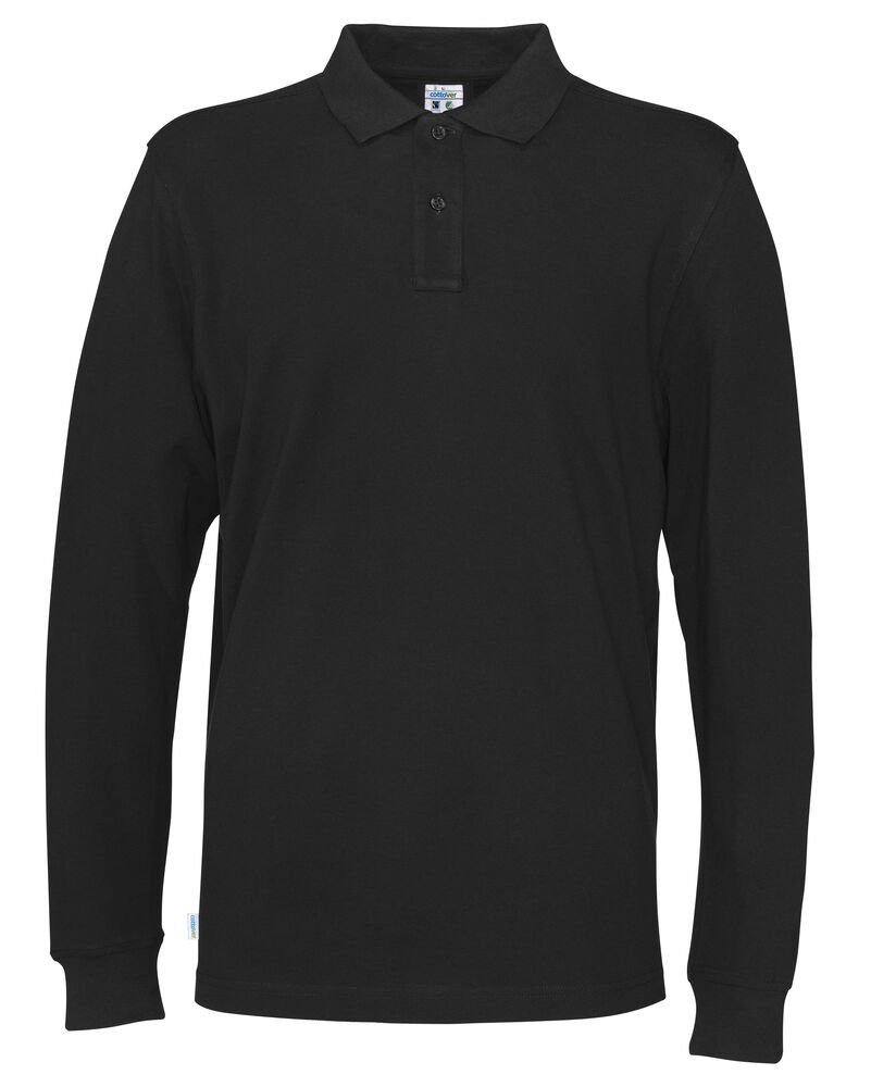 POLO PIQUE LONG SLEEVE MAN - GOTS GECERTIFICEERD — Zwart