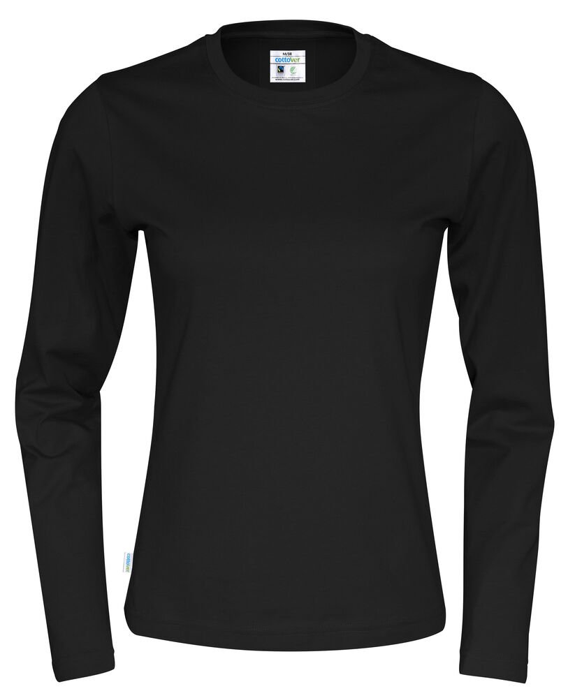 T-SHIRT LONG SLEEVE LADY - GOTS GECERTIFICEERD — Zwart