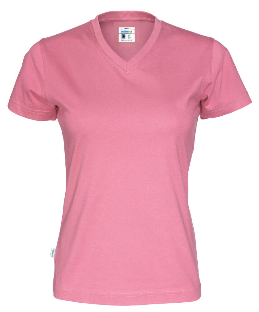 T-SHIRT V-NECK LADY - GOTS GECERTIFICEERD — Roze
