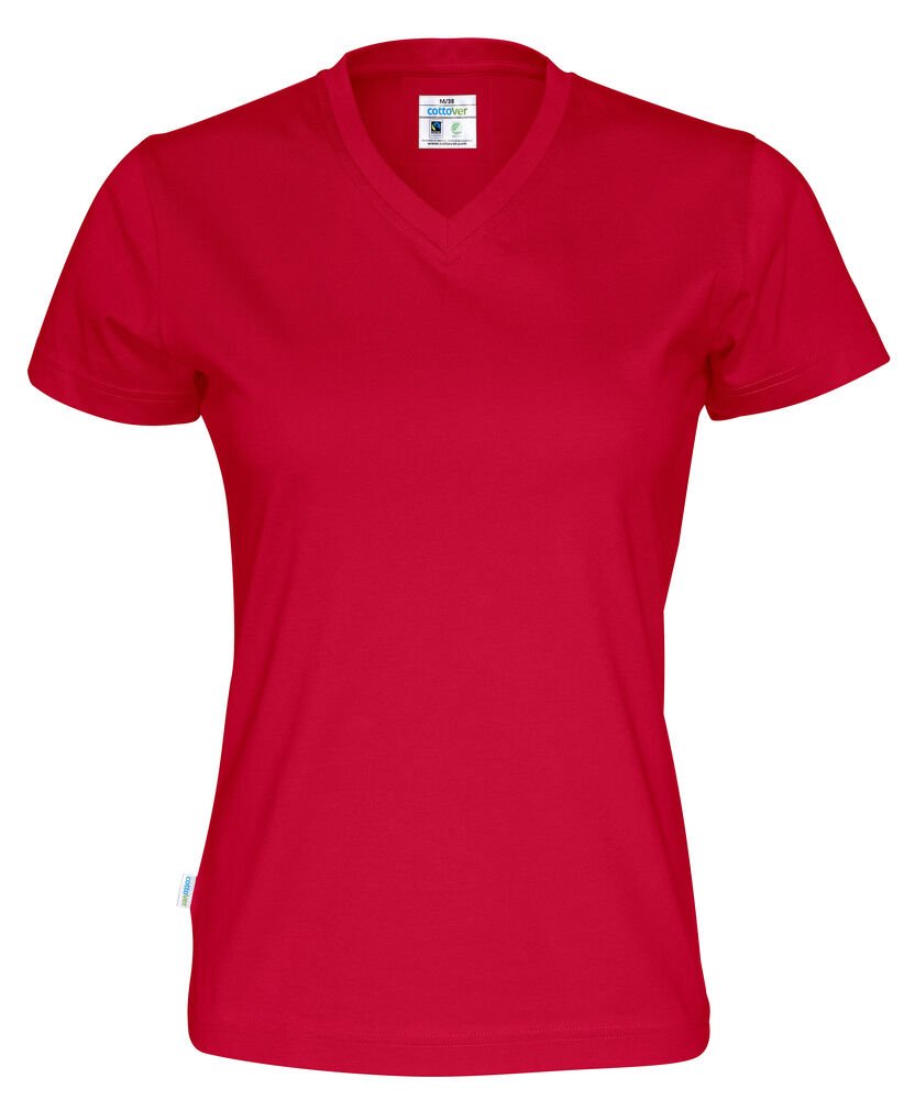 T-SHIRT V-NECK LADY - GOTS GECERTIFICEERD — Rood