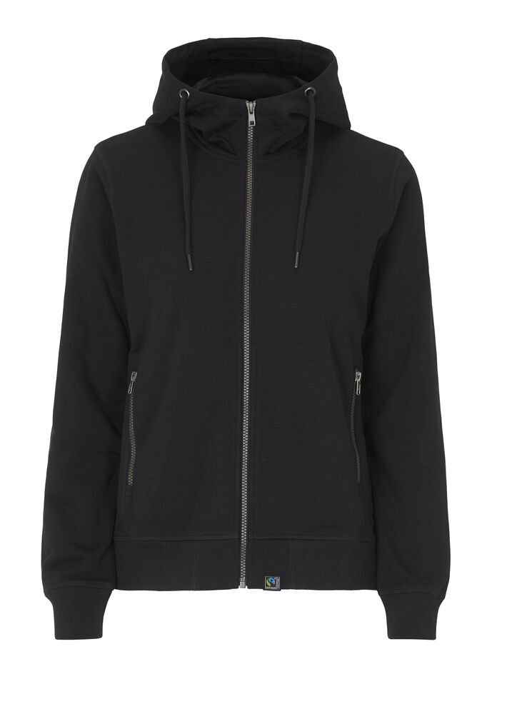 F. TERRY FULL ZIP HOOD LADY - GOTS GECERTIFICEERD — Zwart