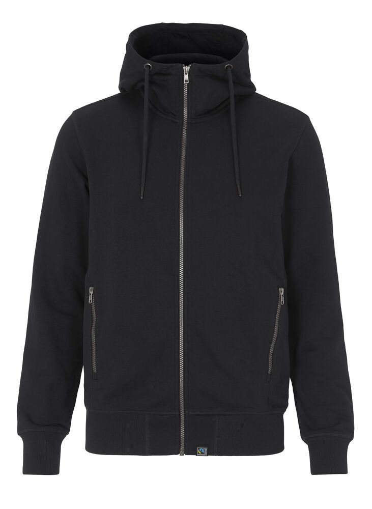 F. TERRY FULL ZIP HOOD MEN - GOTS GECERTIFICEERD — Zwart