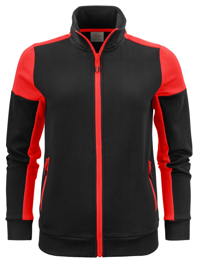 Prime Sweater Volledige Rits Dames — Zwart/Rood