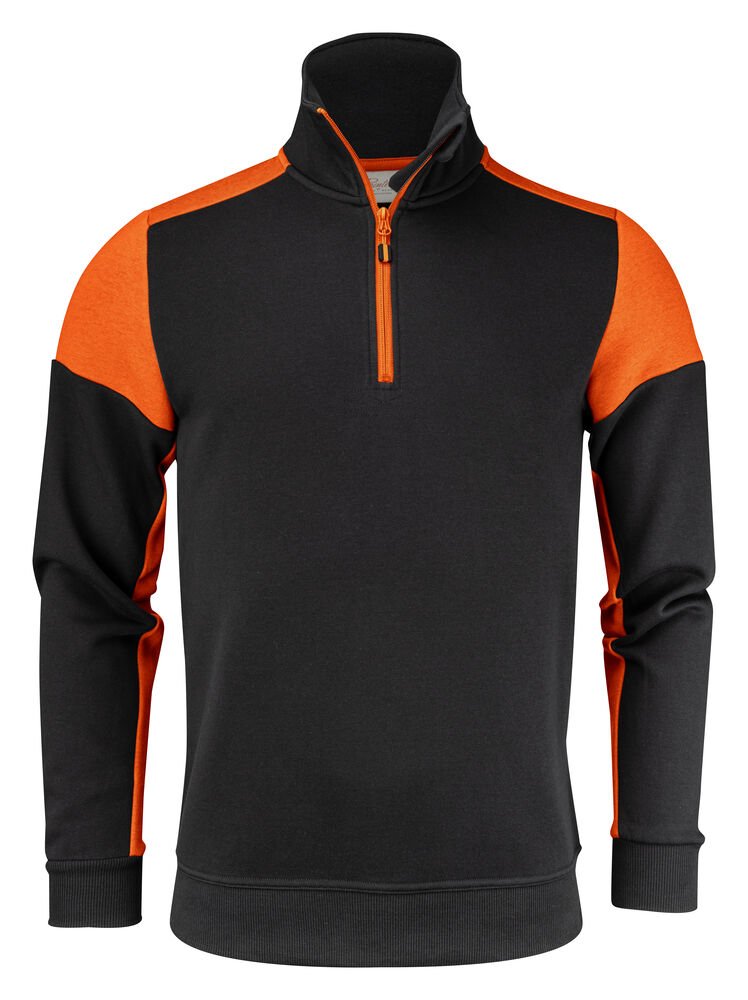 Prime Sweater Halve Rits Unisex — Zwart/Oranje