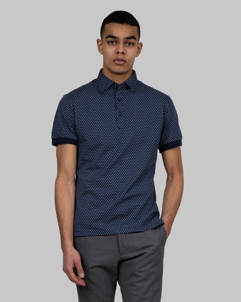 Indigo Bow 131 Polo Pique Slim Fit Heren — Marine Print