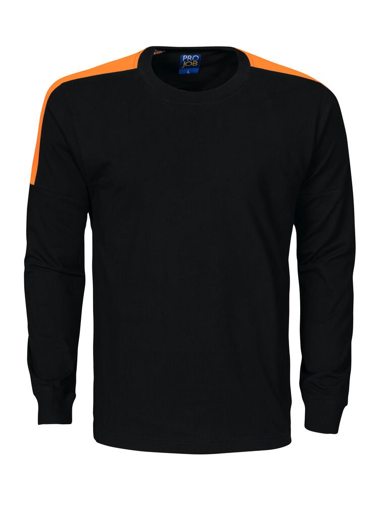 2020 T-SHIRT LANGE MOUWEN MET FLUO INZETSTUKKEN — Zwart/Oranje