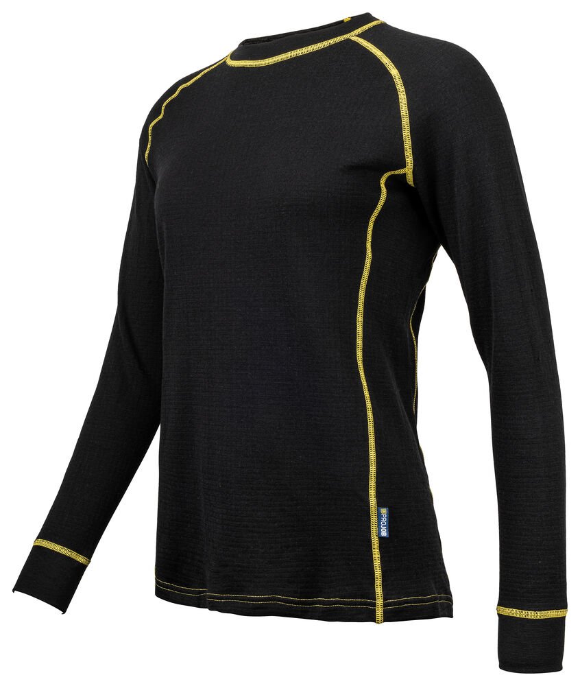 3109 THERMISCH T-SHIRT LANGE MOUWEN WOL DAMES — Zwart