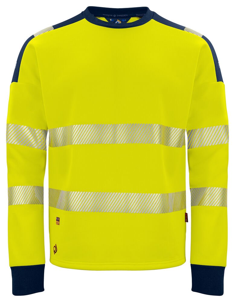 6108 SIGNALISATIESWEATER RONDE HALS EN ISO 20471 KLASSE 3 — Geel/Marine