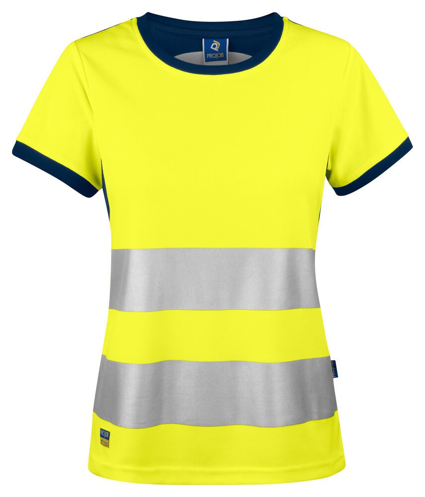 6012 SIGNALISATIET-SHIRT EN ISO 20471 KLASSE 2 DAMES — Geel/Marine