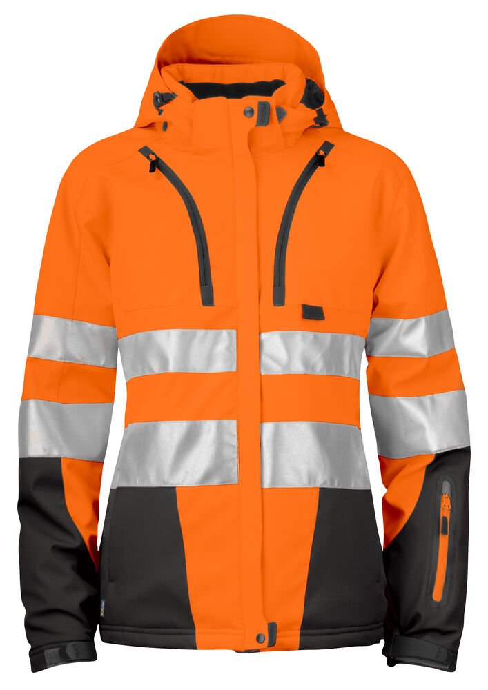 6424 GEVOERDE SIGNALISATIESOFTSHELL EN ISO 20471 KLASSE 3 DAMES — Oranje/Zwart