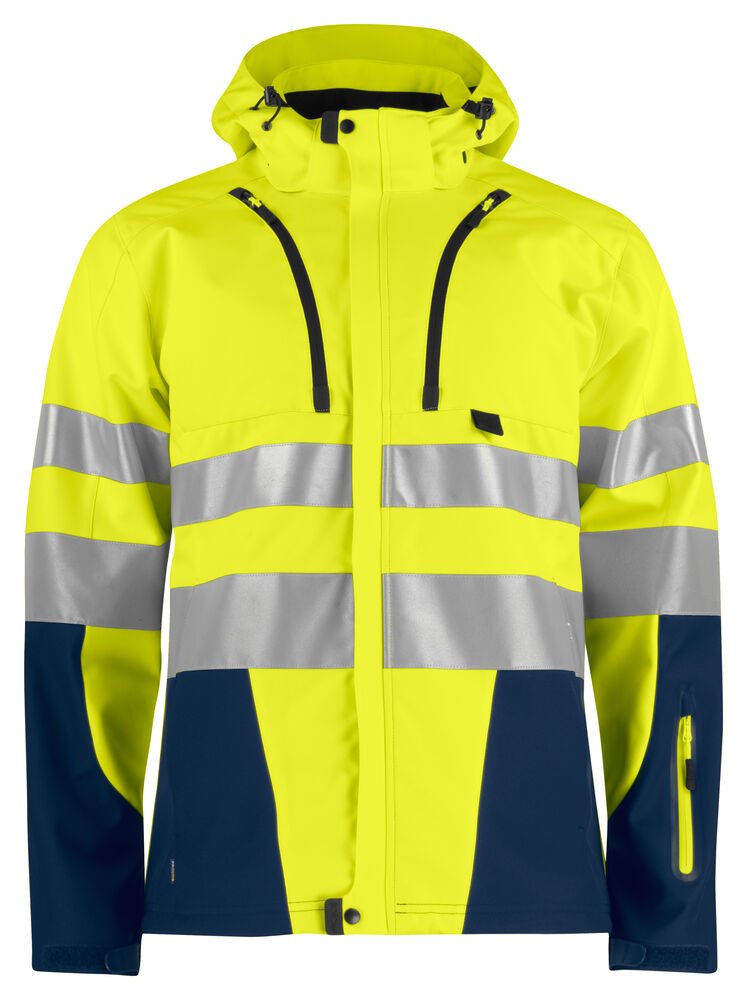 6419 ONGEVOERDE SIGNALISATIESOFTSHELL EN ISO 20471 KLASSE 3 — Geel/Marine