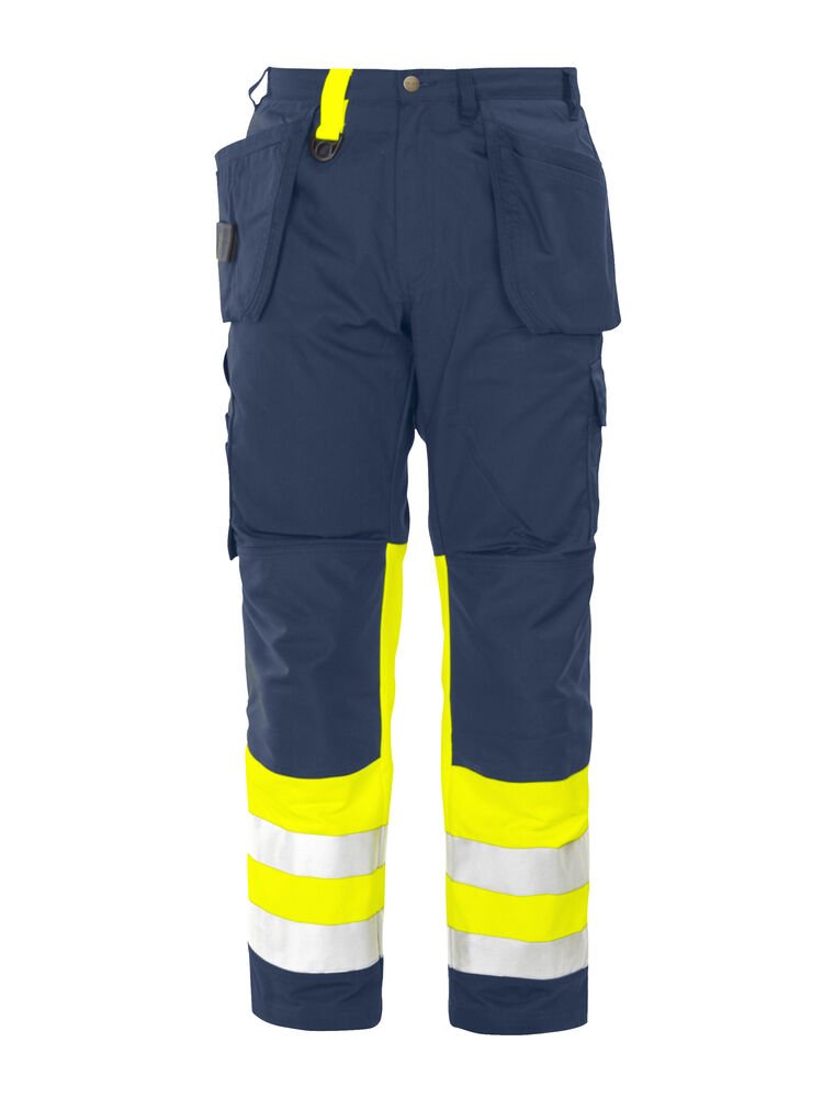 6502 SIGNALISATIEBROEK MET KNIEZAKKEN EN SPIJKERZAKKEN EN ISO 20471 KLASSE 1 — Geel/Marine