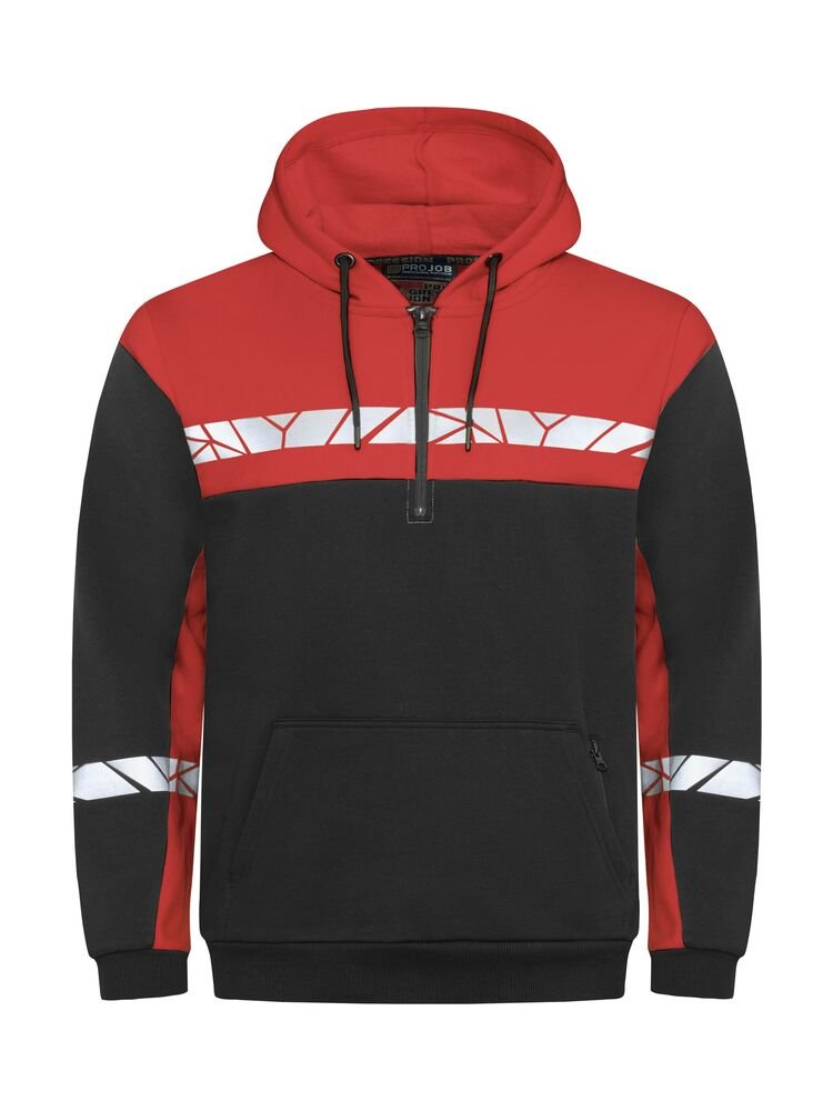 7104 HOODIE MET HALVE RITSSLUITING — Zwart/rood